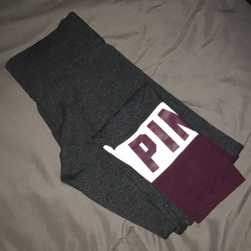 Burgundy & Grey  PINK yoga leggings